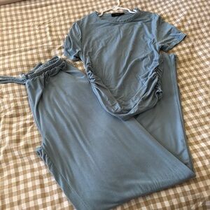 Blue Ruched T-Shirt and Pants Set